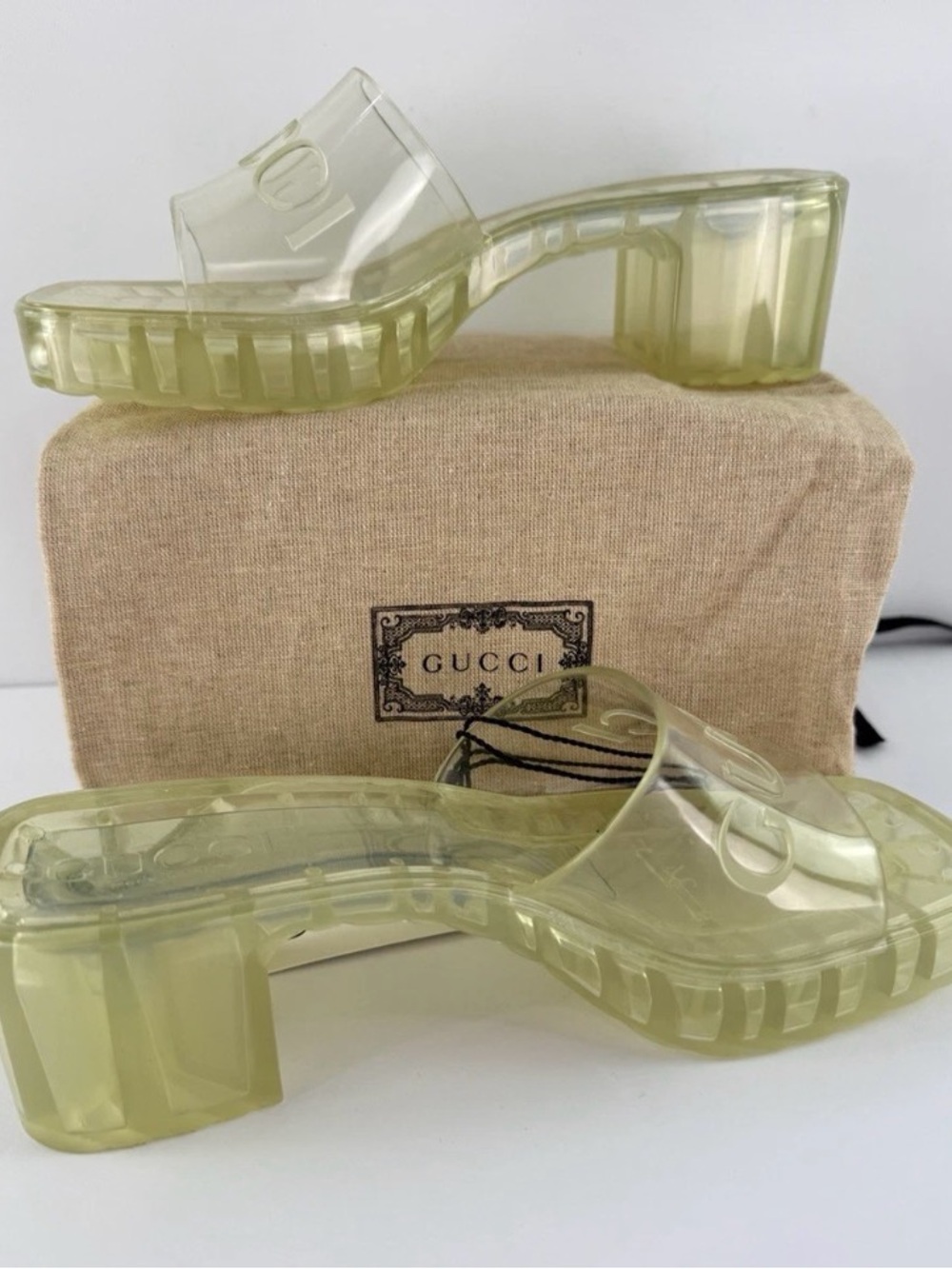 Gucci Transparent Jelly Platform Slide Sandals in Light Green Size 38